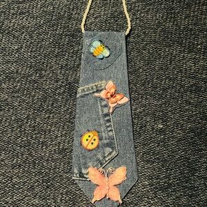Kids Denim Tie with Colorful Insect Patches